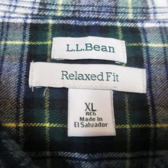 LL Bean Women's Scotch Plaid Flannel Shirt Relaxed Fit Size XL Cotton Green Blue - Picture 4 of 8
